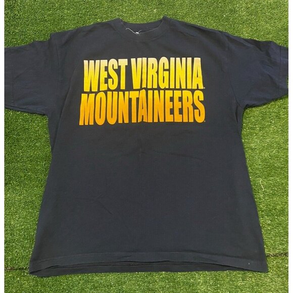 West Virginia Mountaineers shirt mens medium Y2K spell out WVU football blue - Picture 1 of 8